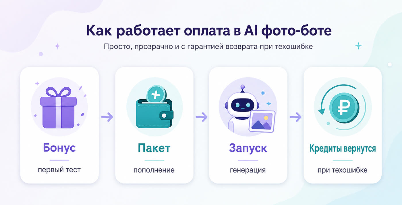 Payment and refund scheme in AI photo bot
